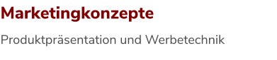 Produktpräsentation und Werbetechnik    Marketingkonzepte